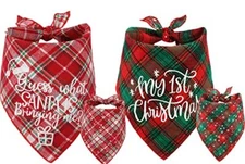 Christmas Bandana for Dogs,2 Pack Plaid Dog Bandanas Set for Xmas Holiday 