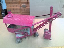 Vintage Red Keystone Ride 'Em Pressed Steel Steam Shovel Toy 1930s