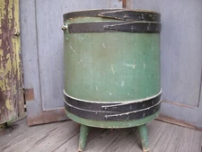 Antique Primitive LARGE Wooden Painted Firkin Bucket Old Green Paint