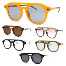 Hipster Thick Plastic Flat Top Racer Round Horn Retro Fashion Sunglasses