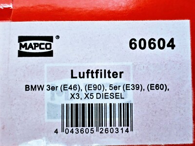 MAPCO Luftfilter 60604 für BMW E46 E90 E39 E83 E60 etc. NEU UNGEÖFFNET 