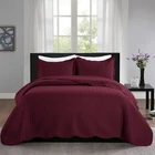 3 Piece Burgundy Quilted Bedspread Soft Embossed Comforter Set Twin Queen King