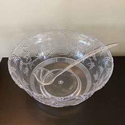 Ex-Lg Regaline Clear Plastic Bowl w/Floral Design #1896~Made USA With Ladle