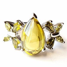 Size 6,7,9 Olive Green PERIDOT RAIN DROP Stone RING .925 STERLING SILVER