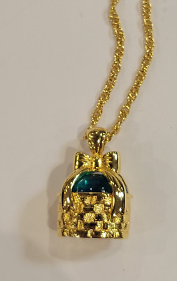 Joan Rivers Grün Cabochon Feder Oster Korb Schleife 36 '' Kette Anhänger