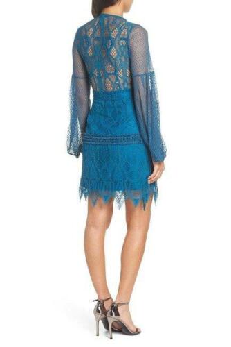 foxiedox VESTIDO DE ENCAJE AZULADO $195 GLORIA Agotado Mangas de Campana Vestido Azul 8 NUEVO CON ETIQUETAS NUEVO - Imagen 3 de 8