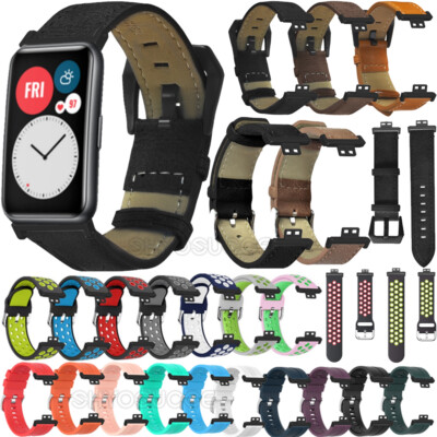 Für Huawei Watch Fit TIA-B09/TIA-B19 Echtes Leder/Silikon Ersatz Uhren Armband