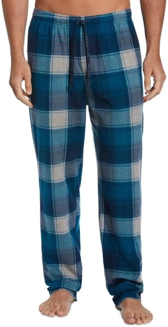 New Perry Ellis Portfolio Men s Heather Plaid Pajama Pants Teal Blue Size L