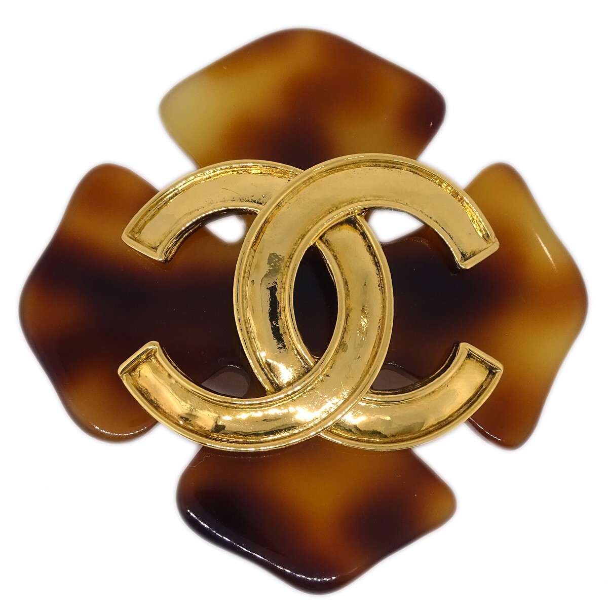 Chanel Clover Brooch Pin Gold Brown 94P KK32680 | eBay