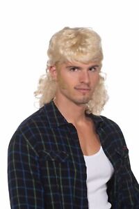Curly 80&#039;s Hillbilly Rocker Mullet Man Hair Wig Adult Mens Costume Accessory
