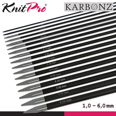 KnitPro Karbonz Sockenstricknadeln  20 cm Kohlefaser Nadelspiel  17 Größen