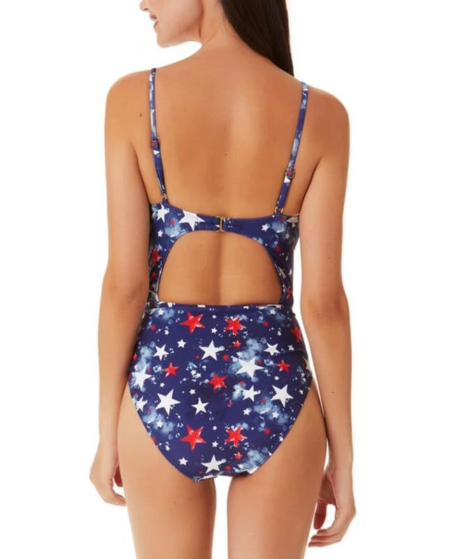 Traje de baño de una pieza California Waves Juniors Splatter-Star (azul marino múltiple, grande) Foto 3 de 3