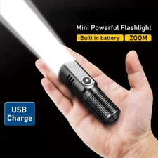100000LM LED Flashlight USB Rechargeable Zoomable Mini Tactical Torch Waterproof
