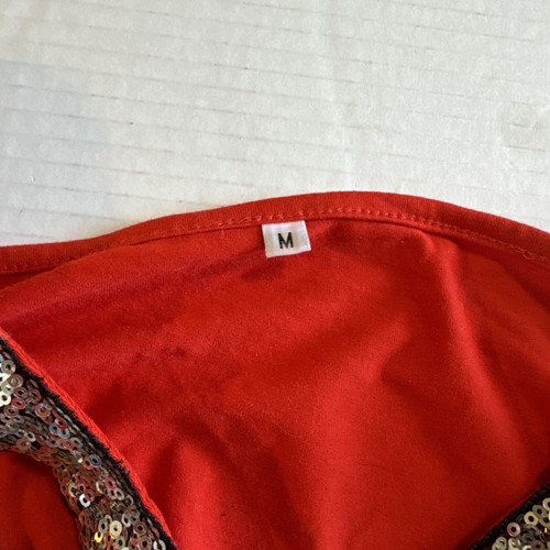 Women Sequin Red Cold Shoulder Off Shoulder Top Shirt Quarter Sleeve V Neck Sz M - Picture 10 of 11