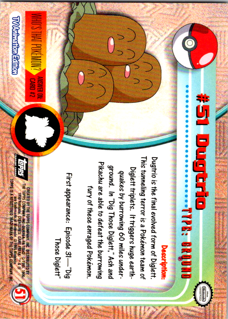 Dugtrio #51 Topps TV Animation Edition Black Label Pokemon Card | eBay
