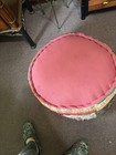 pink and multicolored patchwork pouf ottoman ftrs intricate Kantha embroidery — photo 2