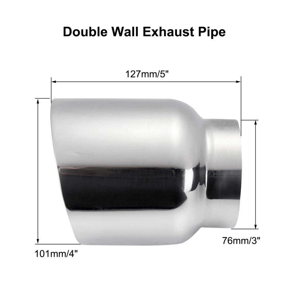 2PCS 3'' In - 4'' Out Exhaust Tip Angle Cut Inner Cone 5'' Long Stainless Steel - image 3 of 4