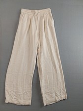 A New Day Women Pant S Beige Wide Leg Elastic Waist Drawstring High Rise Boho