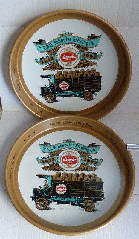 Lot of 2 Vintage Beer Bar Tray F&M Schaefer 1992 Brewing Co. 150th Anniversary