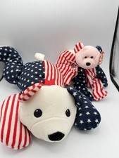 Ty Spangle Beanie Baby  Beanie Buddy Patriotic USA Flag 1999 Plush Set