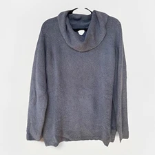 J Jill Sweater Sz Large Cowl Neck Tunic L/S Cozy Textured Blue Women’s