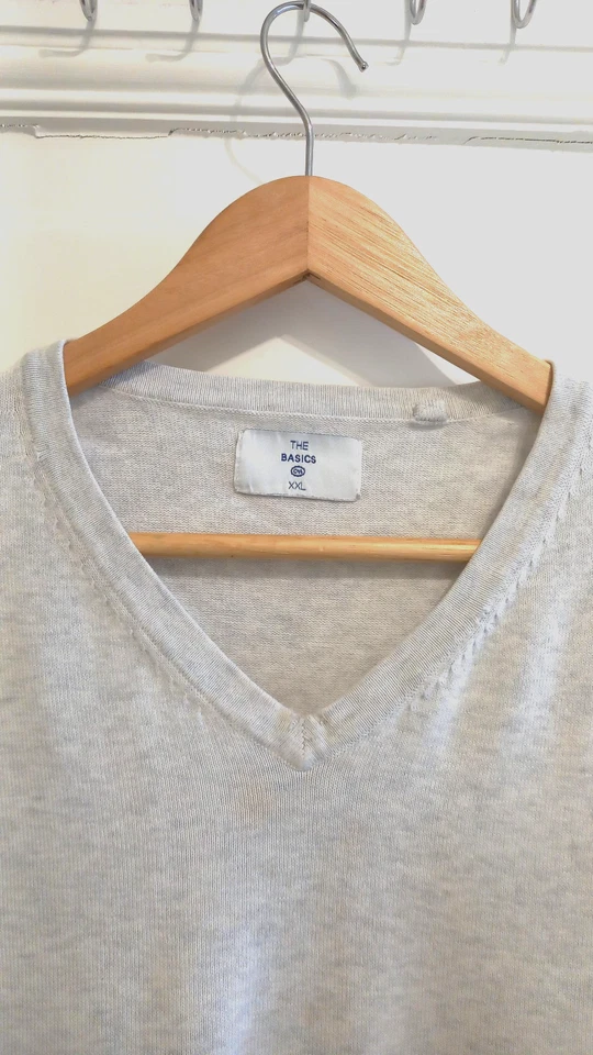 C&A Pullover X XL Weiß Grau THE BASICS V-Ausschnitt Oberteil - Bild 2 von 4