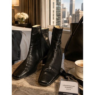 Vintage Valleverde Italy Black Leather Ankle Boots EU 35 Side Zip Booties