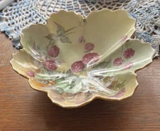 Antique O&EG Royal Austria 6 in. Candy/ tidbit Dish Raspberries Gold Trim