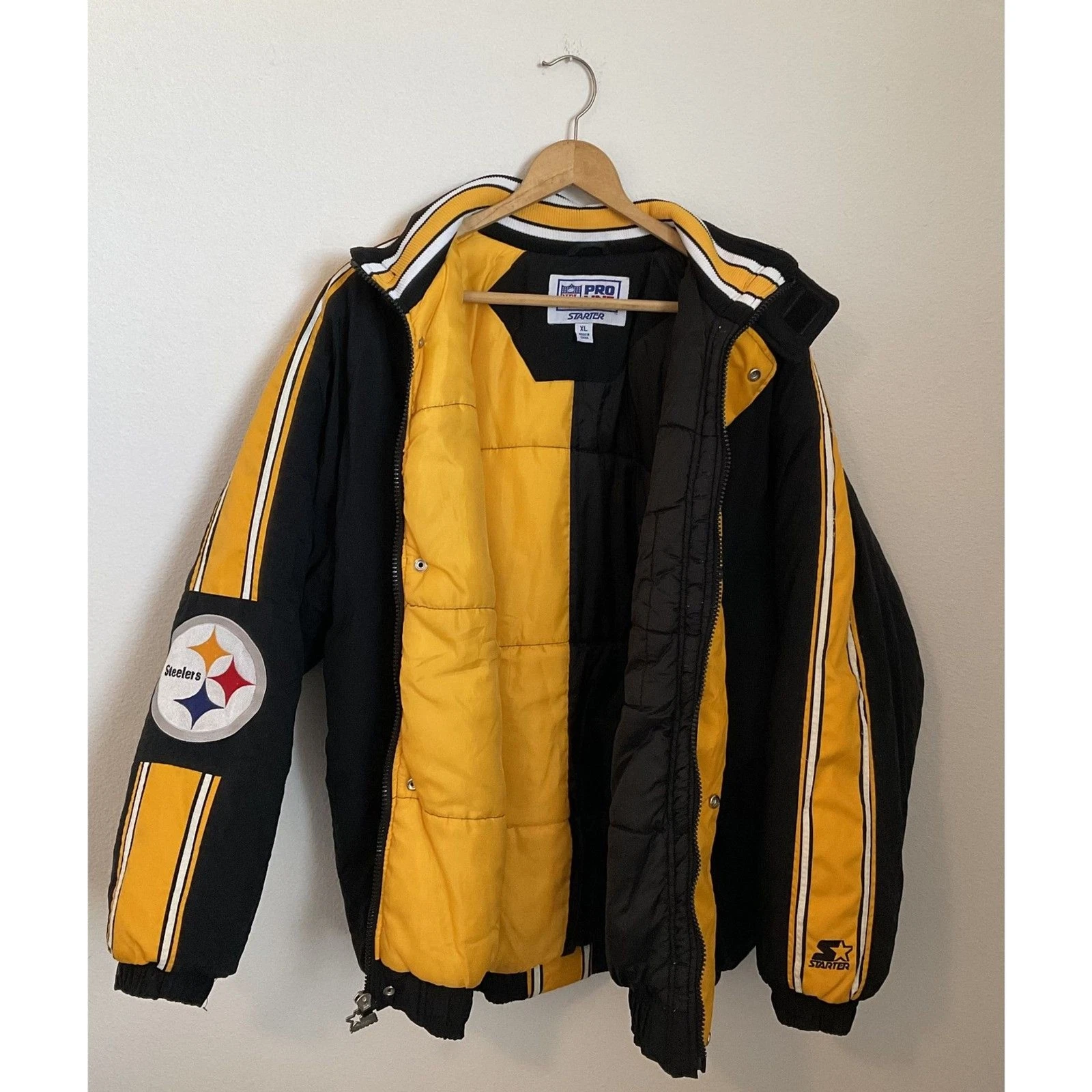 Vintage 90s Starter Pro Line Pittsburgh Steelers Puffer Jacket Big Logo NFL XL image 5