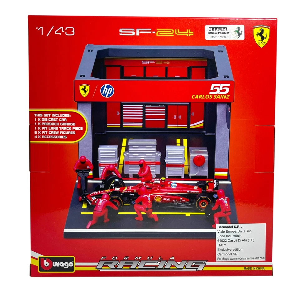 Modellino F1+Diorama Garage Pit Stop Bburago 1/43 Ferrari SF-24 Carlos Sainz ... - Immagine 3 di 3
