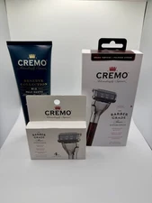 CREMO BARBER GRADE SHAVE KIT - RAZOR HANDLE - 4 BLADES - PALO SANTO SHAVE CREAM