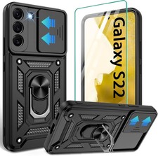 Samsung Galaxy S22 Case with HD Screen Protector and Slide Camera Cover, Black