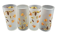 VTG Set of 4 Autumn Leaf Frosted 12oz Tumbler Glasses 5.5” Hall