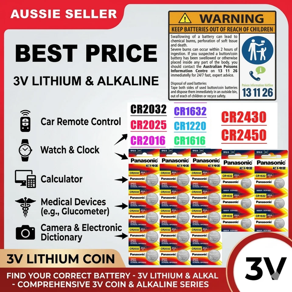 PANASONIC BATTERY CR1220 CR1616 CR1620 CR1632 CR2032 CR2025 3V ROUND BATTERIES - image 1 of 1