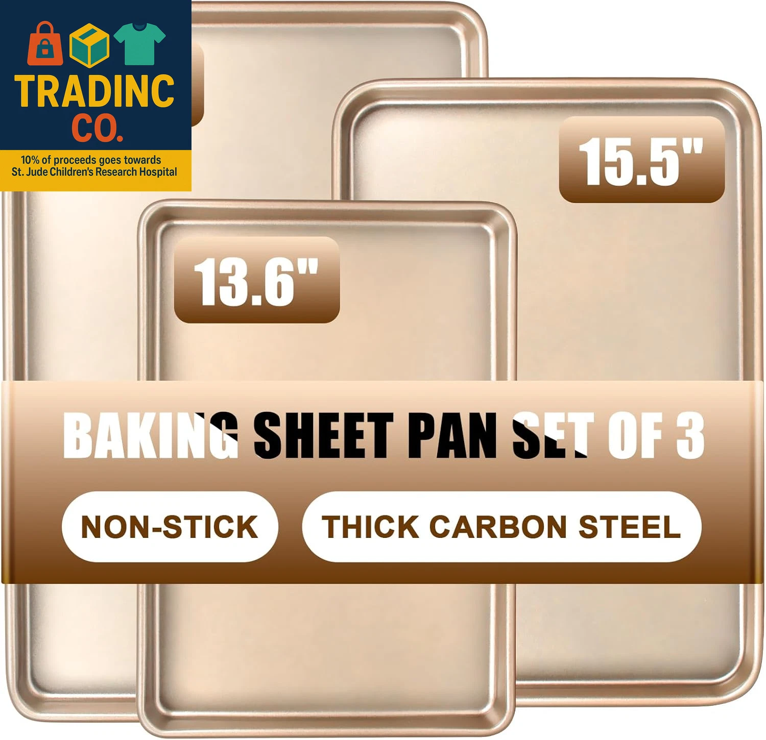Baking Sheet Pan Set of 3, Commercial Cookie Sheets for Baking, Nonstick Half/Qu