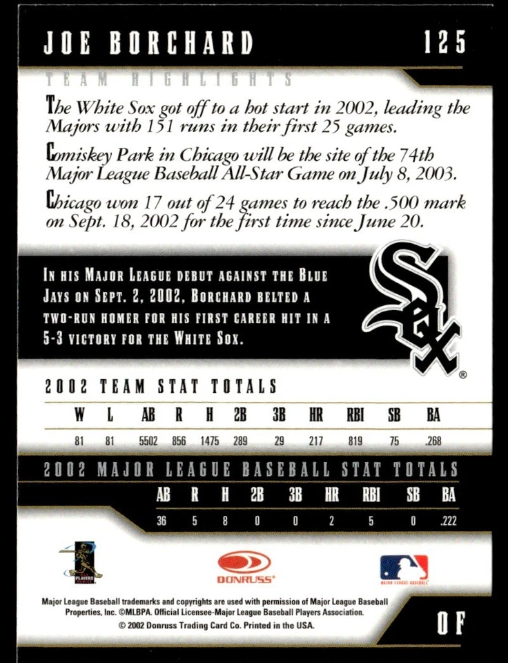 Donruss Team Heroes Chicago Collection 2003 Joe Borchard 4/5 #125 Foto 2 de 2