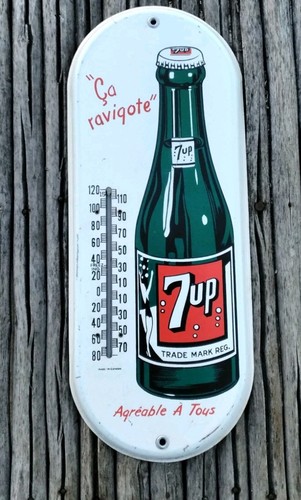 Vintage 1950's 7UP Soda Porcelain Advertising Thermometer Fresh Up French Canada