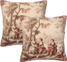 French Country Vintage Toile Throw Pillow Covers 18 X 18 Inch Set of 2 Pillow Ca