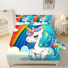 Cartoon Unicorn Sheets Set, Rainbow Unicorn Bedding Sets Full Size for Girls ...