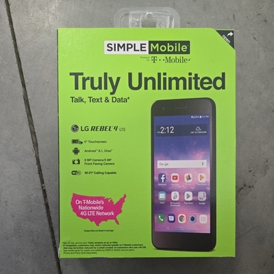 LG Rebel 4 LTE Simple Mobile 16GB Black 5in 8MP Android 8.1 4G New in Box