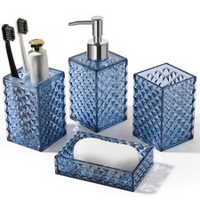 Bathroom Accessories Set, 4 Pack Blue Acrylic Bath Accessory Sets Complete, D...