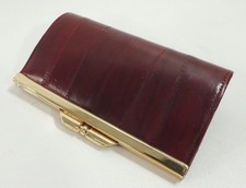 Vintage Eel Skin Leather Kiss Lock Coin Purse Deep Red Oxblood Lipstick Korea