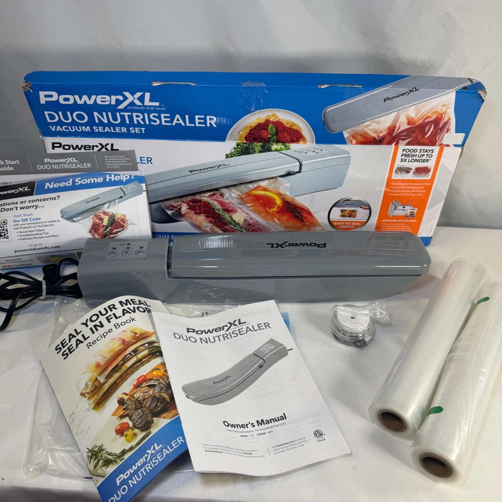 PowerXL Duo Nutrisealer Vacuum Sealer Set Gray VS2 140W with Accessory Kit
