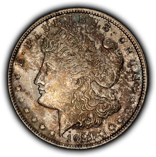 1921 $1 Morgan Silver Dollar - Colorful Original Toning - BU - SKU-D2100