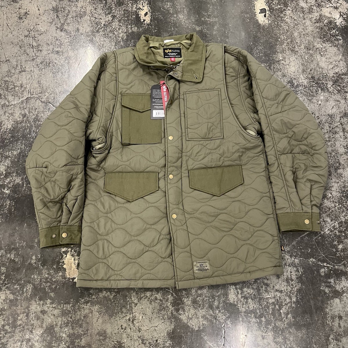 Alpha Industries Onion Green Quilted Military-Style Jacket Full