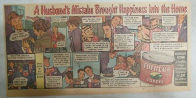 Folger's Coffee Ad: Husband's Mistake Happiness ! from 1950's 7.5 x 15 Inch