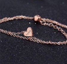 Rose Gold Anklet Bracelet Fashion Jewely Beachwear Heart Pendant