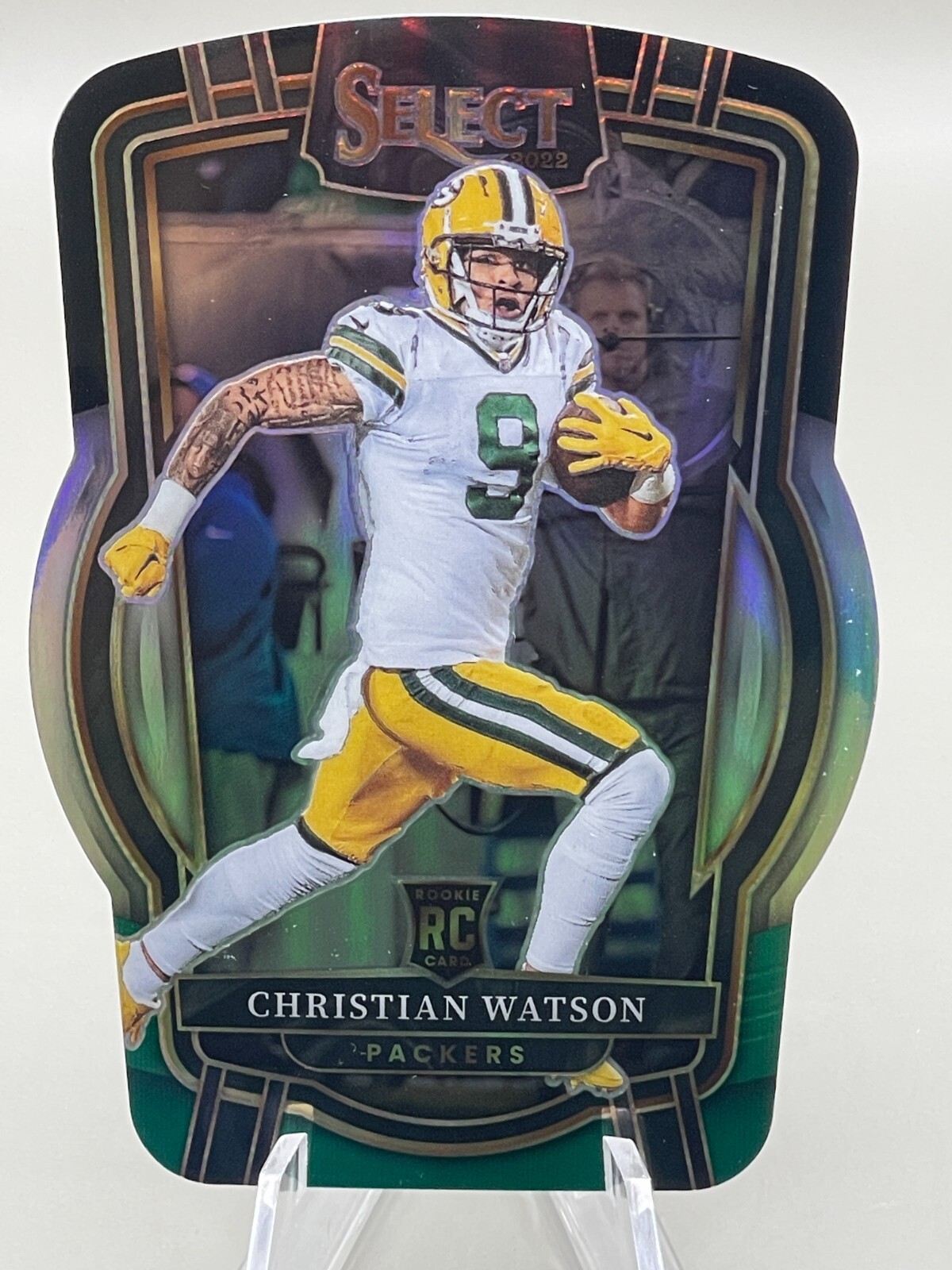 2022 Panini Select #265- Christian Watson RC (Die Cut Black/Green Prizm) Packers