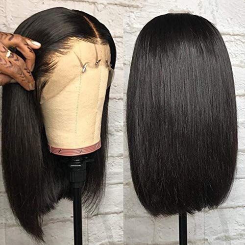 Resistente al calor Pelucas frontal de encaje corto Bob Sintético Cabello  Lacio Negro Sin Pegamento | eBay