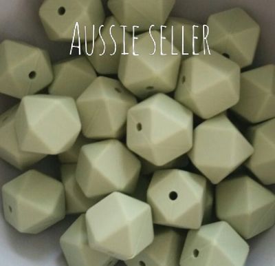 10 silicone beads SAGE GREEN 17mm hexagon BPA free DIY beaded keyring crafting